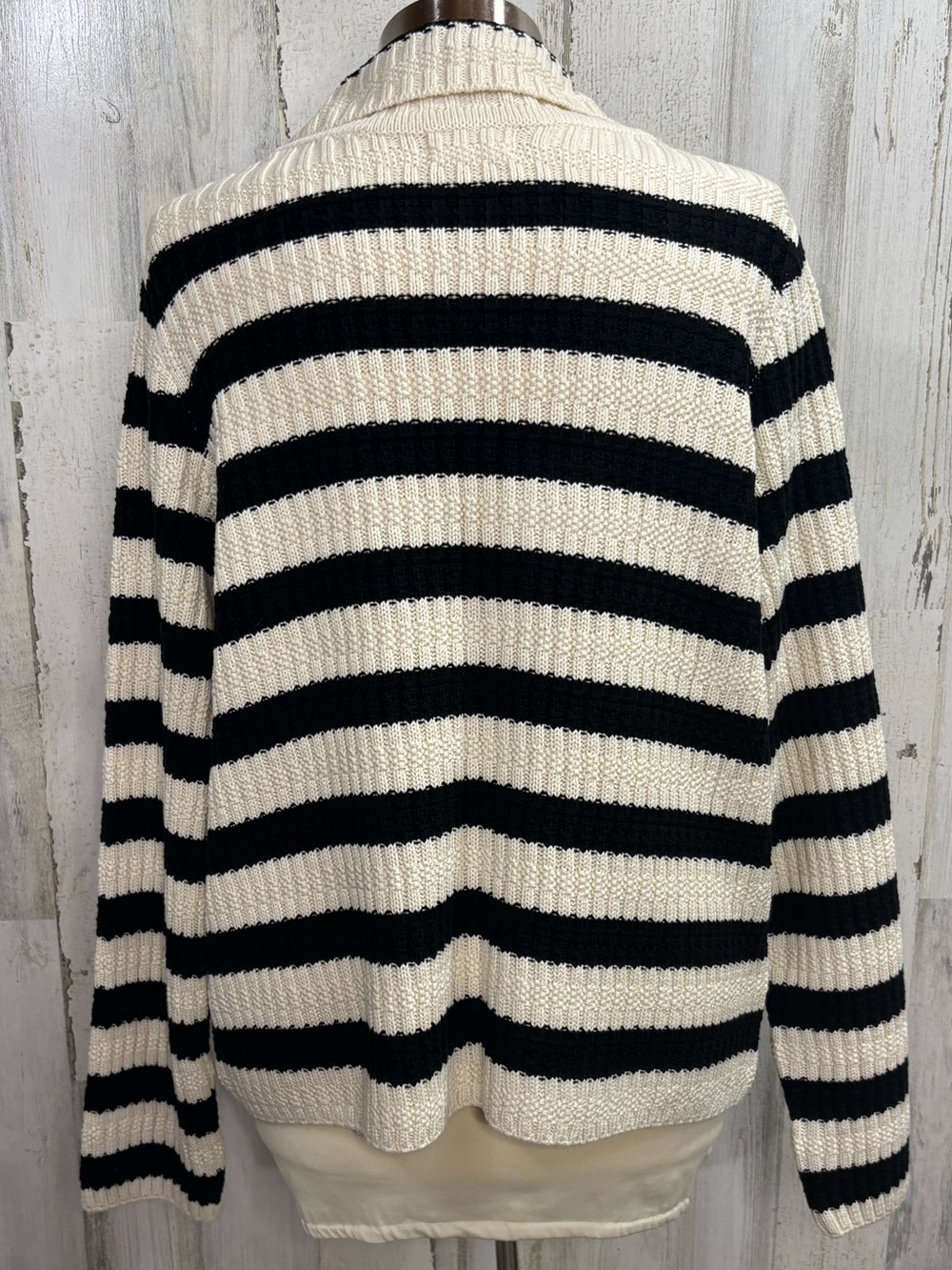 Maeve by Anthropologie Greta Black & Cream Striped Ribbed Button Polo Cardigan - Picture 9 of 14